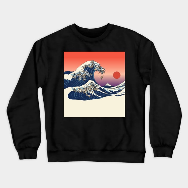 The Great wave of Pugs Crewneck Sweatshirt by huebucket